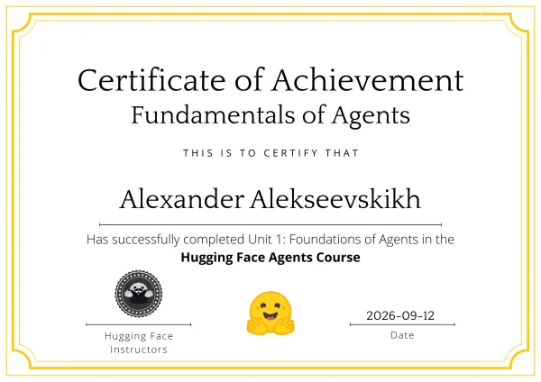 Hugging Face — Agents Course, Unit 1: Foundations of Agents
